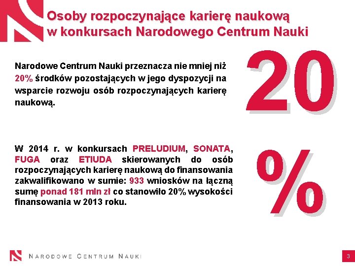 Osoby rozpoczynające karierę naukową w konkursach Narodowego Centrum Nauki Narodowe Centrum Nauki przeznacza nie