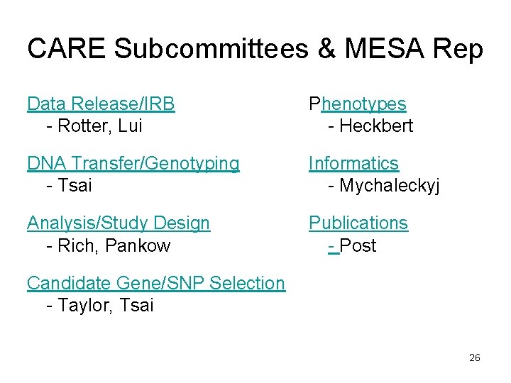CARE Subcommittees & MESA Rep Data Release/IRB - Rotter, Lui Phenotypes - Heckbert DNA