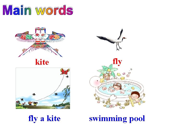 Main words kite fly a kite swimming pool 