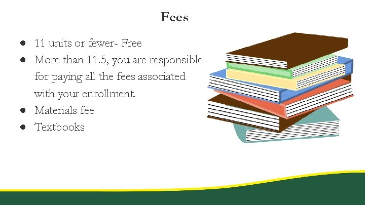 Fees ● 11 units or fewer- Free ● More than 11. 5, you are