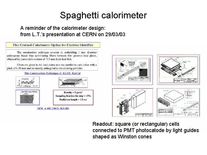 Spaghetti calorimeter A reminder of the calorimeter design: from L. T. ’s presentation at