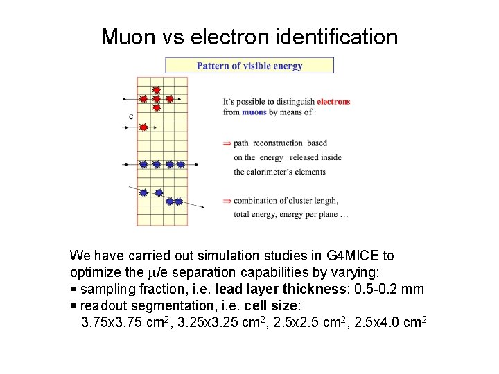 Muon vs electron identification We have carried out simulation studies in G 4 MICE