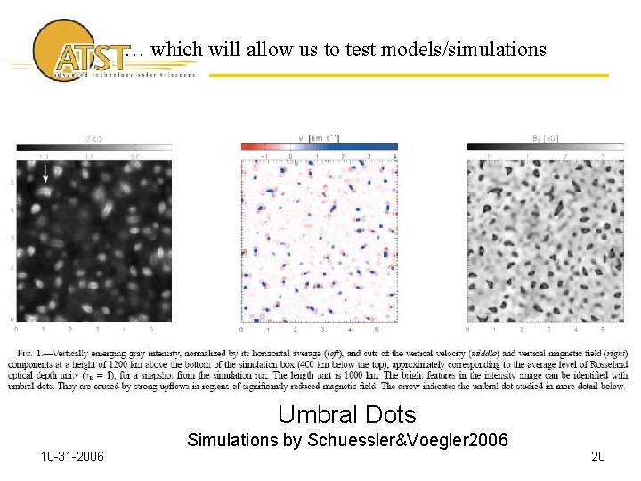 … which will allow us to test models/simulations Umbral Dots 10 -31 -2006 Simulations