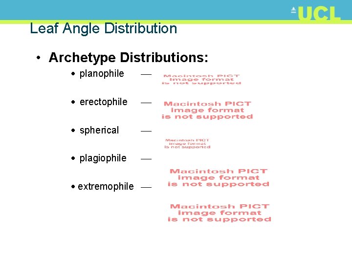 Leaf Angle Distribution • Archetype Distributions: · planophile · erectophile · spherical · plagiophile