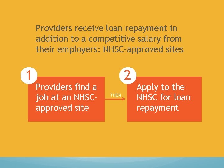 Providers receive loan repayment in addition to a competitive salary from their employers: NHSC-approved