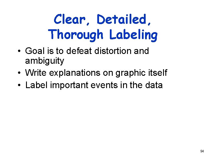 Clear, Detailed, Thorough Labeling • Goal is to defeat distortion and ambiguity • Write