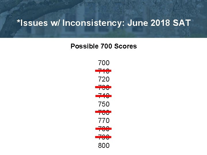 *Issues w/ Inconsistency: June 2018 SAT Possible 700 Scores 700 710 720 730 740
