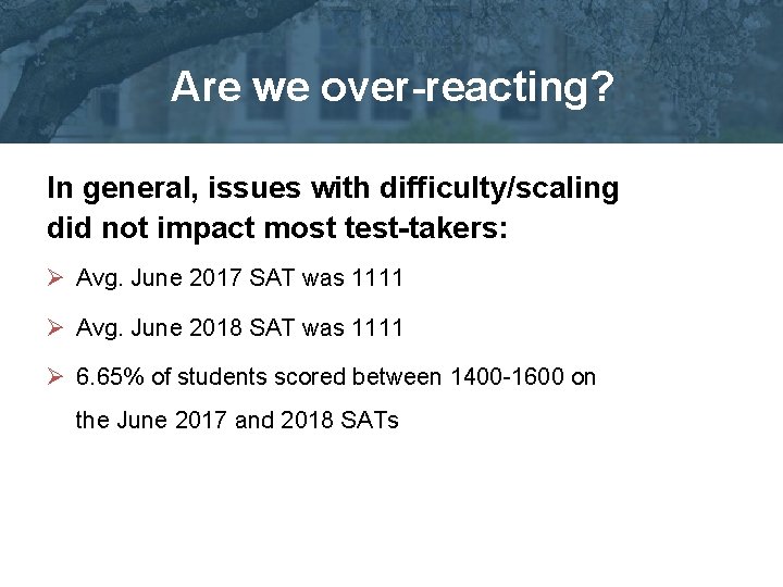 Are we over-reacting? In general, issues with difficulty/scaling did not impact most test-takers: Ø