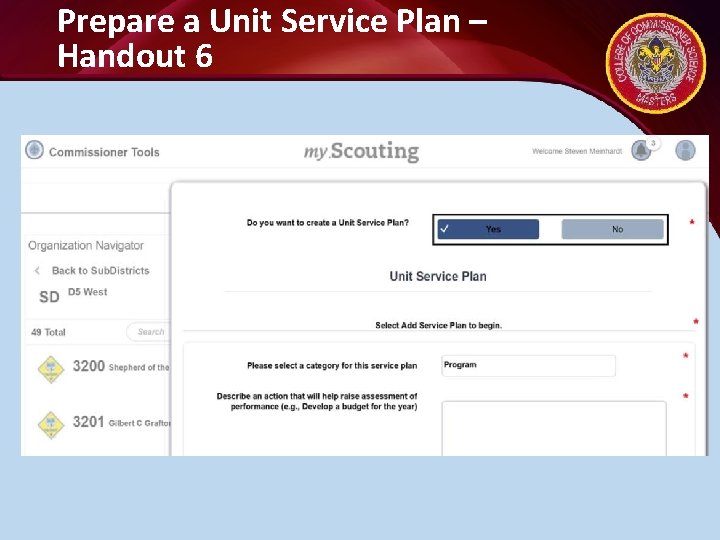 Prepare a Unit Service Plan – Handout 6 