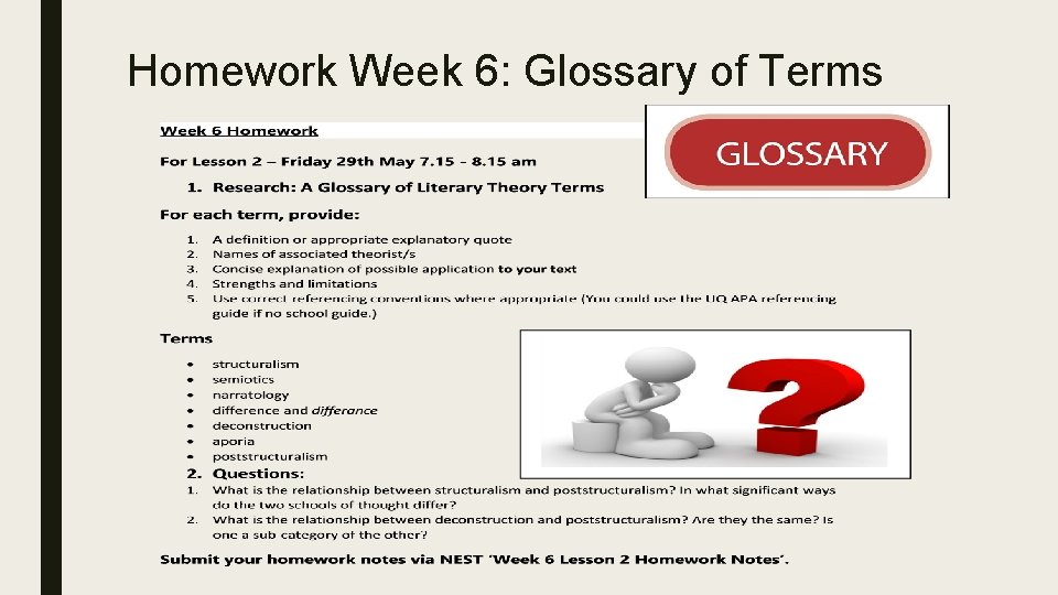 Homework Week 6: Glossary of Terms Homework Week 6: Glossary of Terms