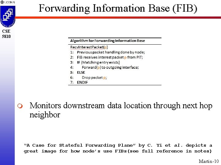 Forwarding Information Base (FIB) CSE 5810 m Monitors downstream data location through next hop