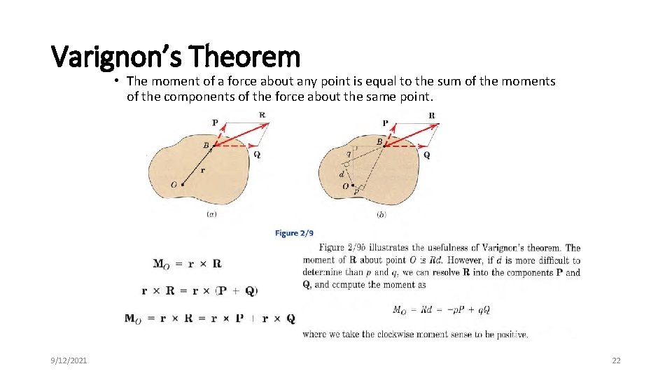 Varignon’s Theorem • The moment of a force about any point is equal to