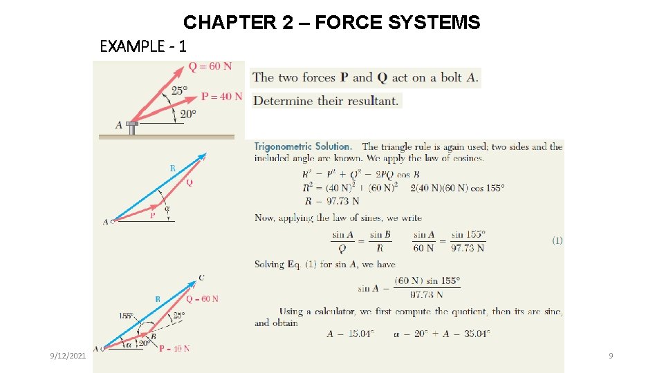 CHAPTER 2 – FORCE SYSTEMS EXAMPLE - 1 9/12/2021 9 