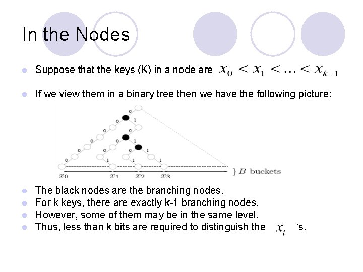 In the Nodes l Suppose that the keys (K) in a node are l