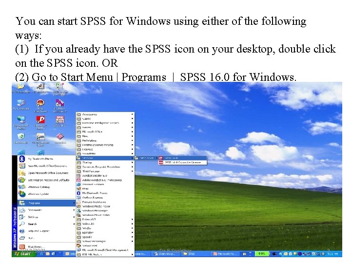 You can start SPSS for Windows using either of the following ways: (1) If