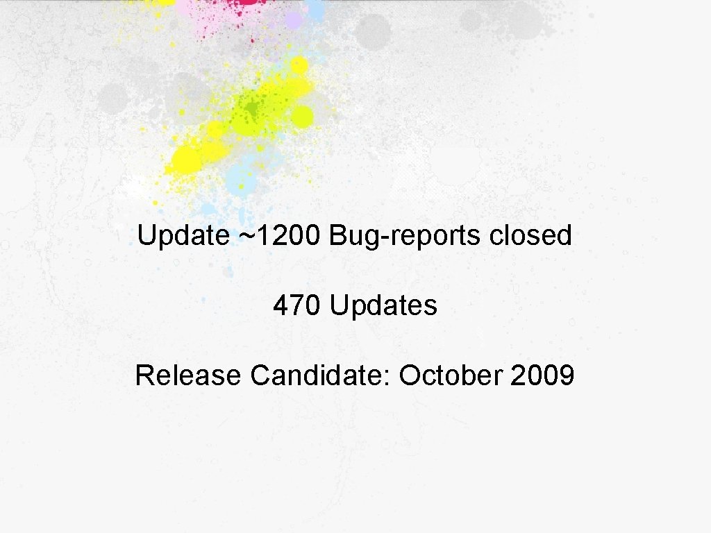Update ~1200 Bug-reports closed 470 Updates Release Candidate: October 2009 