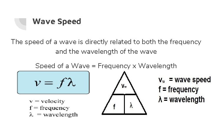 Wave Speed The speed of a wave is directly related to both the frequency