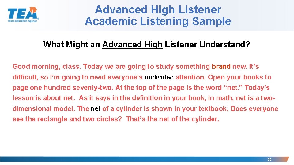 Advanced High Listener Academic Listening Sample What Might an Advanced High Listener Understand? Good Advanced High Listener Academic Listening Sample What Might an Advanced High Listener Understand? Good