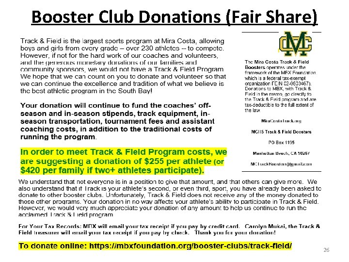 Booster Club Donations (Fair Share) 26 