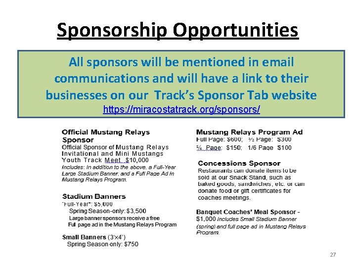 Sponsorship Opportunities All sponsors will be mentioned in email communications and will have a