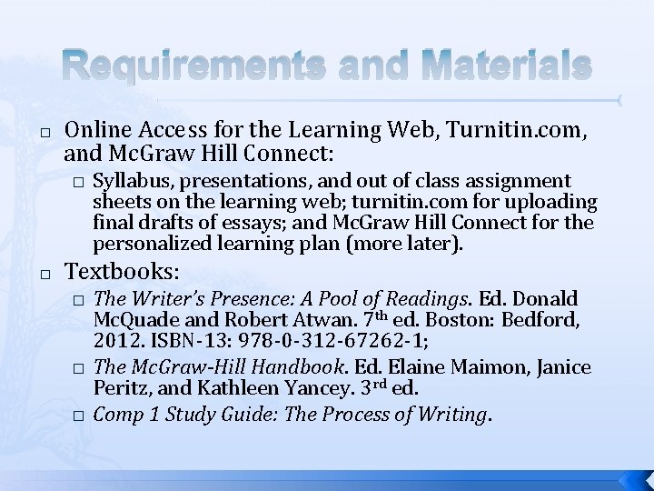 Requirements and Materials � Online Access for the Learning Web, Turnitin. com, and Mc.