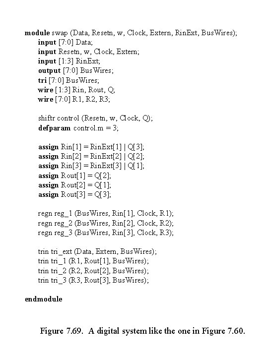 module swap (Data, Resetn, w, Clock, Extern, Rin. Ext, Bus. Wires); input [7: 0]