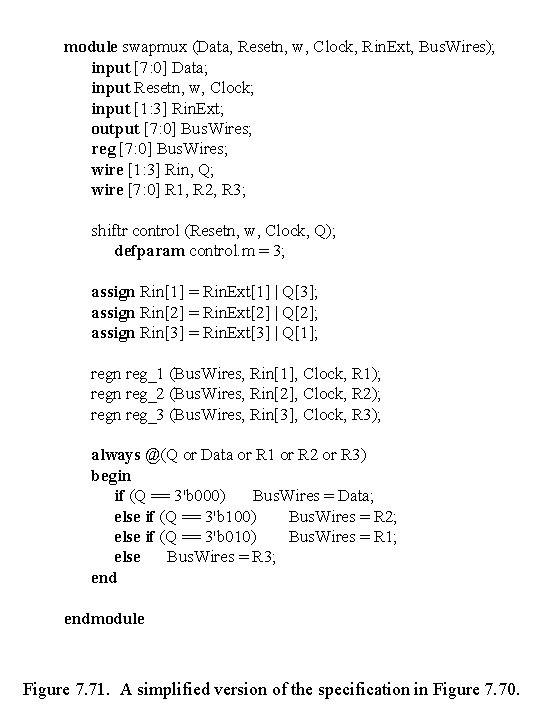 module swapmux (Data, Resetn, w, Clock, Rin. Ext, Bus. Wires); input [7: 0] Data;