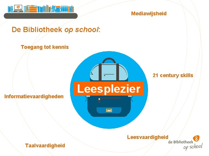 Mediawijsheid De Bibliotheek op school: Toegang tot kennis 21 century skills Informatievaardigheden . Leesplezier.