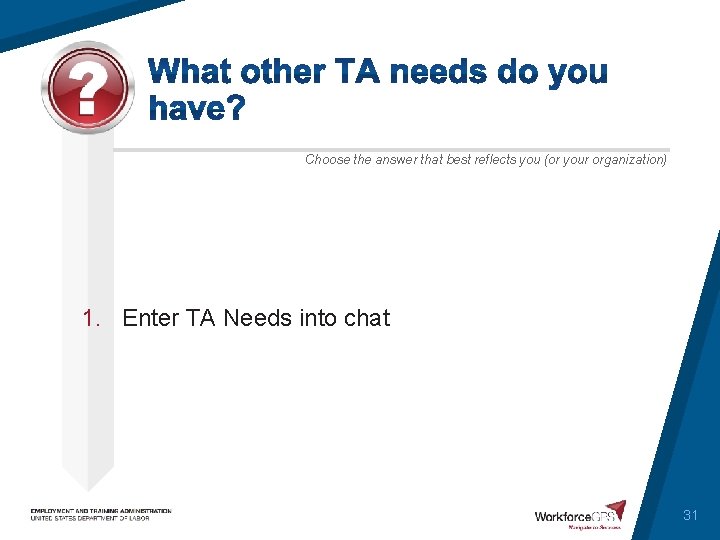 Choose the answer that best reflects you (or your organization) 1. Enter TA Needs
