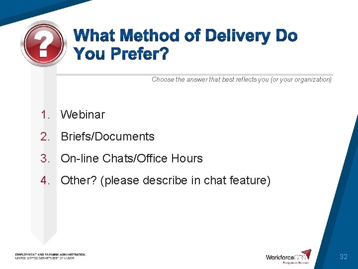 Choose the answer that best reflects you (or your organization) 1. Webinar 2. Briefs/Documents