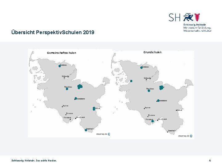 Übersicht Perspektiv. Schulen 2019 Gemeinschaftsschulen Schleswig-Holstein. Der echte Norden. Grundschulen 6 