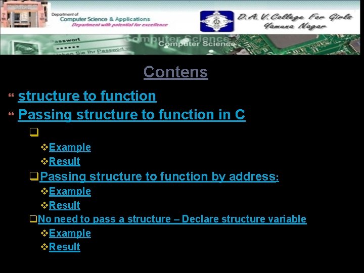 Contens structure to function Passing structure to function in C q. Passing structure to