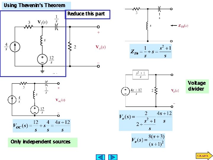 Using Thevenin’s Theorem Reduce this part Voltage divider Only independent sources 