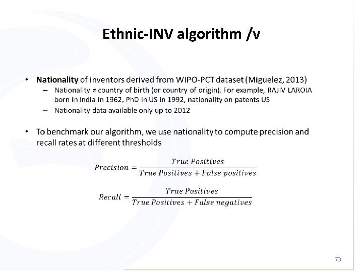 Ethnic-INV algorithm /v 73 
