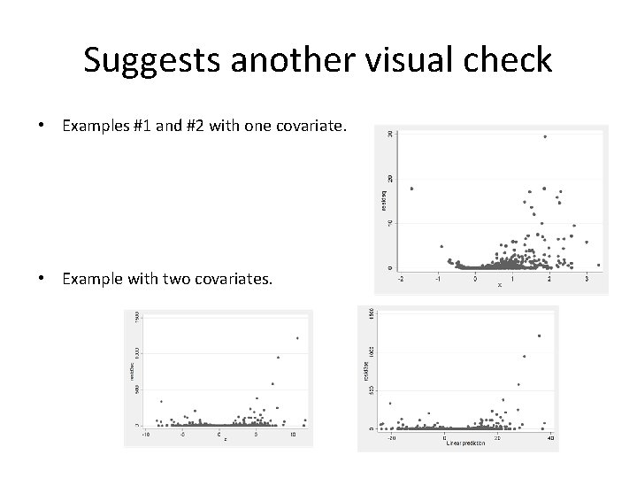 Suggests another visual check • Examples #1 and #2 with one covariate. • Example