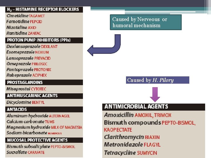 Caused by Nerveous or humoral mechanism Caused by H. Pilory 