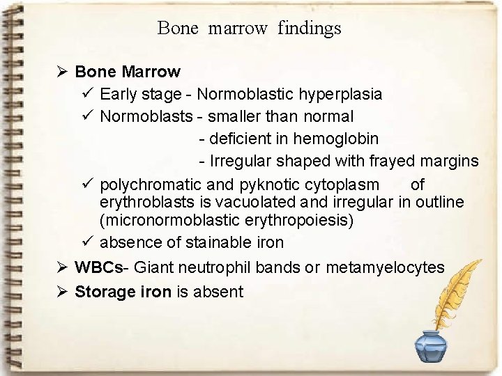 Bone marrow findings Ø Bone Marrow ü Early stage - Normoblastic hyperplasia ü Normoblasts
