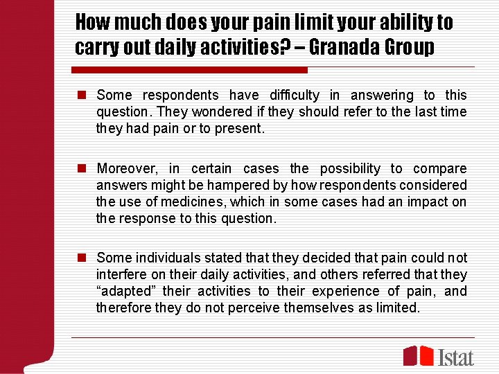 How much does your pain limit your ability to carry out daily activities? –