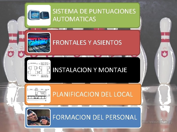 SISTEMA DE PUNTUACIONES AUTOMATICAS FRONTALES Y ASIENTOS INSTALACION Y MONTAJE PLANIFICACION DEL LOCAL FORMACION