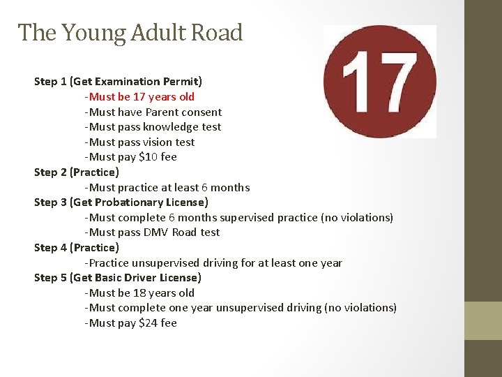 The Young Adult Road Step 1 (Get Examination Permit) -Must be 17 years old