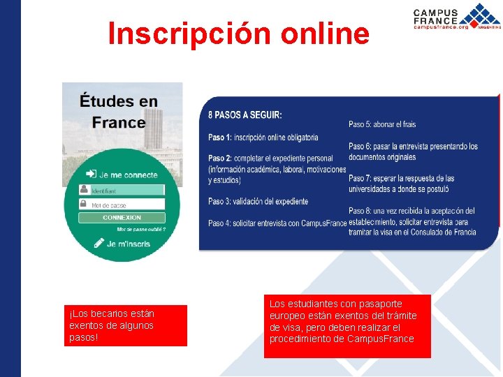 Inscripción online ¡Los becarios están exentos de algunos pasos! Los estudiantes con pasaporte europeo