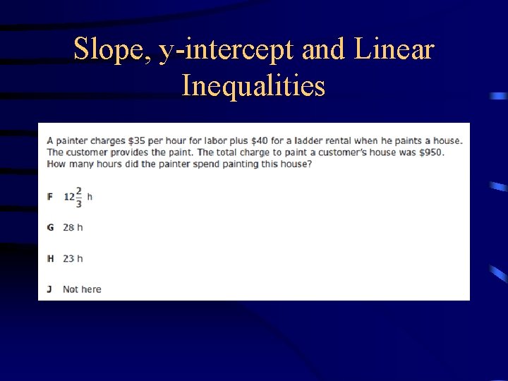 Slope, y-intercept and Linear Inequalities 