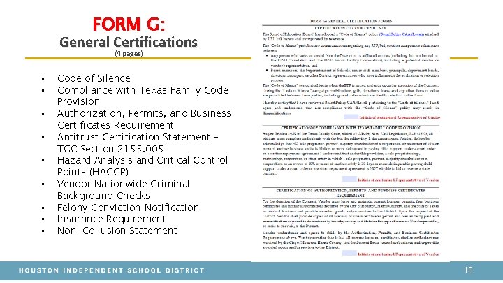 FORM G: General Certifications (4 pages) • • • Code of Silence Compliance with