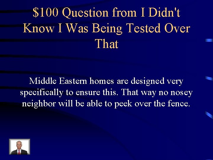 $100 Question from I Didn't Know I Was Being Tested Over That Middle Eastern