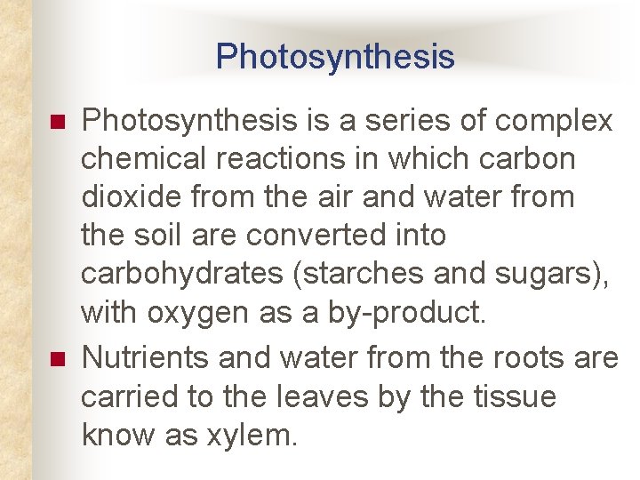 Photosynthesis n n Photosynthesis is a series of complex chemical reactions in which carbon