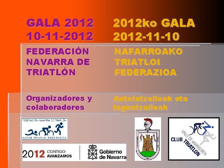 GALA 2012 10 -11 -2012 ko GALA 2012 -11 -10 FEDERACIÓN NAVARRA DE TRIATLÓN