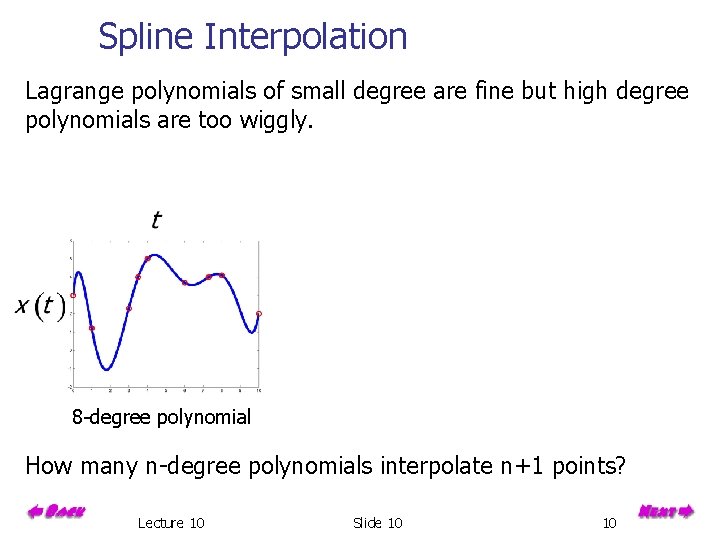 Spline Interpolation Lagrange polynomials of small degree are fine but high degree polynomials are