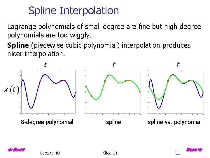 Spline Interpolation Lagrange polynomials of small degree are fine but high degree polynomials are