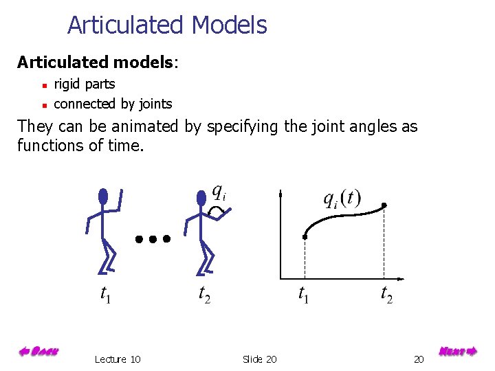 Articulated Models Articulated models: n n rigid parts connected by joints They can be