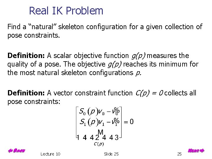 Real IK Problem Find a “natural” skeleton configuration for a given collection of pose